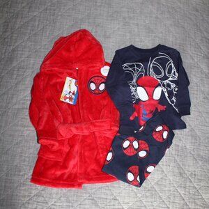 Spiderman Size 2T 3 Piece Pajama/Robe Set